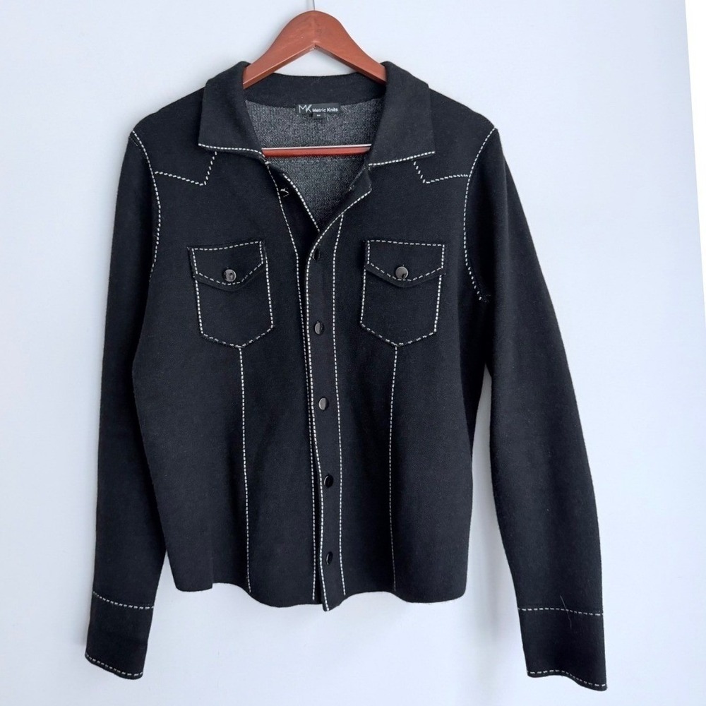 Women's Metric Knits Black Snap Front Knit Shirt Jacket Size M‎